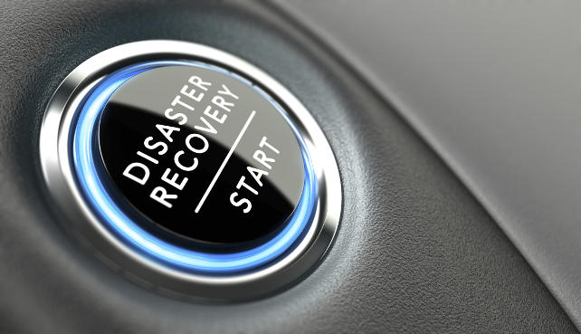DRP start button. Disaster Recovery Plan concept or crisis solutions.